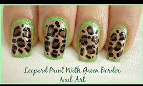 Leopard Print With Green Border Nail Art!