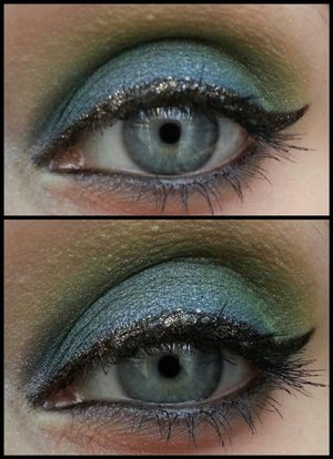 http://beautistique.blogspot.co.uk/ <---- My blog 

I used:
Dark Heart Designs Limelight
Dark Heart Designs Absinthe 
GOSH Amaze and Length Mascara 
Ebay Gel Liner
Collection Gold Glitter Liner 
MUA Black eye pencil 
