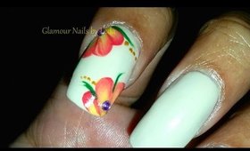 GNbL- Red & Yellow Flowers on Neutral nail polish