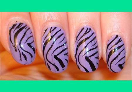 Purple Zebra Nails (This was my very first time using the Konad stamping kit!)  More photos here: /nail-art-funky-purple-zebra- manicure-using-the-konad-m57-image-plate-konad-nail-art-swatches/ | Mary  S.'s (SwatchAndLearn ...