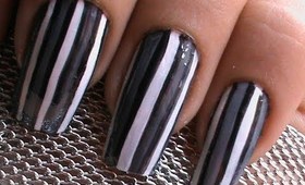 Grey Striping Nail Art Design - Freehand Nail polish Designs Stripes - Lining Black White Grey