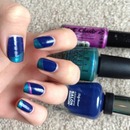 Navy with blue curved diagonal tips and purple accent