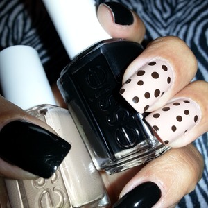 black and beige with dark brown polka dots
