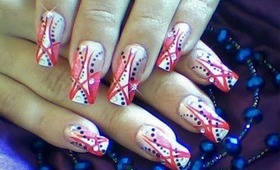 Abstract Red & Pink Nail Art Design Tutorial for Long Nails - ♥ MyDesigns4You ♥
