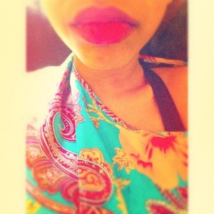 Hot pink lip liner, lighter shade of collection 2000 matte pink lipstick, red lipstick blended in the middle. 