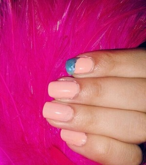 natural nails with salmon colour and blue edge on one finger.. hope you like it :) !