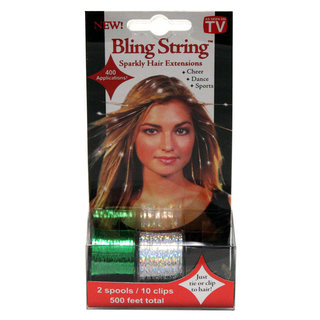 Bling String 500' Hair Tinsel with Clips - Silver/Green