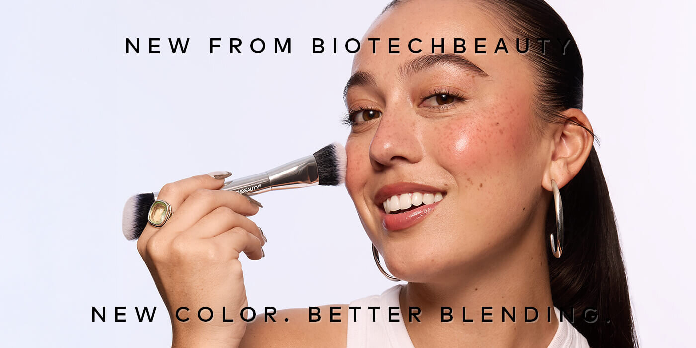 Introducing BiotechBeauty's Rose Redox, a new rosy red BiomeBlush® shade, and the dual-ended brush designed to sculpt and blend. Shop them now on Beautylish.com
