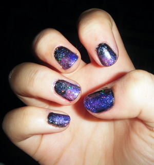 My attempt at galaxy nail art! It's my first try, and I think that it turned out well! I'll hopefully be posting a tutorial soon...