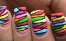 Rianbow Waves - Nail Art Colorful Neon Color Block Blocking Designs short / Long Nails Tutorial