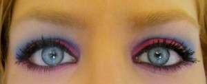 sugarpill tako on top, afterpary in crease and dollipop on lid. tarte full coverage foundation. tarte maracuja concealer, mally ginormous mascara