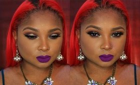 Glitter Eye Makeup and Purple Matte lips - Queenii Rozenblad