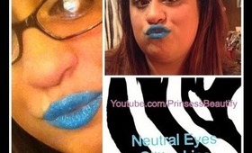 Neutral Eyes & Blue Glitter Lips