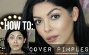 HOW TO COVER PIMPLES | FULL MAKEUP TUTORIAL + COLOR CORRECTING | SCCASTANEDA
