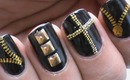 Garage Chic - Biker Studded Nails Art  Designs Zip Nail Water Decals How To DIY Nail Polish Easy