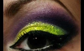 glittery fun yellow and purple cut crease!!