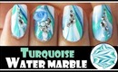 TURQUOISE WATER MARBLE NAIL ART DESIGN FOR SPRING | GREEN BLUE TUTORIAL BEGINNERS EASY FIMO FLOWER