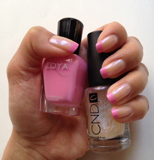 A modern spin on the French Manicure - Zoya Sweet on the tips and CND Sapphire Sparkle!