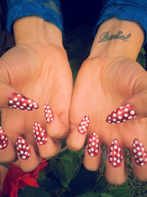 red glitter mix with white polka dots