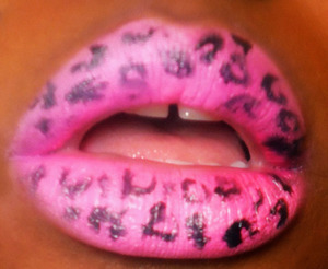 pink leopard print lips ( had horrible lighting)