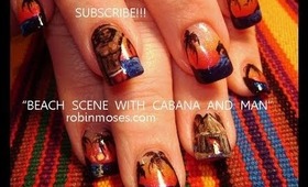 TROPICAL SUNSET w palm trees and cabana boy: robin moses beach nail art design tutorial