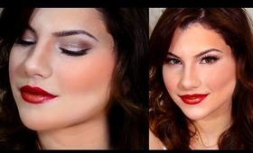 Festive Holiday Makeup Tutorial (Bronzed Eyes, Red/Gold Lips)