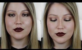 Brown And Gold Glitter Eyeshadow & Dark Lips | Halo Eyeshadow Tutorial