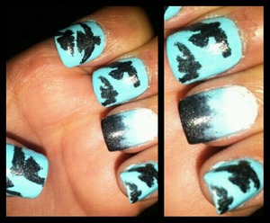 blue and white color gradient (ombre) with little birds :)