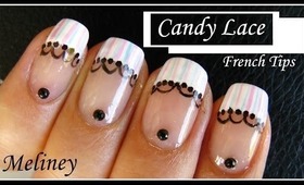 CANDY LACE FRENCH TIP NAIL ART DESIGN | NAIL TUTORIAL MANICURE FOR BEGINNERS HOME MADE EASY