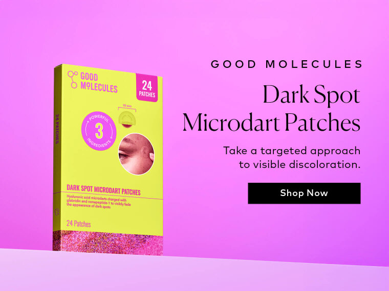 These new patches are packed with licorice root extract and a brightening peptide to help reduce the look of dark spots over time, while hyaluronic acid and ectoin keep skin comfortably hydrated. Shop the Good Molecules Dark Spot Microdart Patches at Beautylish.com