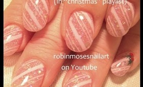 Pink Glitter Candy Cane Nail Art