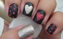 Valentine's Day Nail Art - Sparkly Hearts on Black Matte