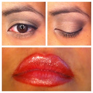 Kind of neutral eyeshadow with red pop lips