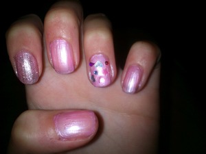 Cute barbie pink, with glitter and gems! :) <3