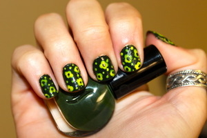 The green is Military Jacket by Sephora and the yellow is from a nail art polish.