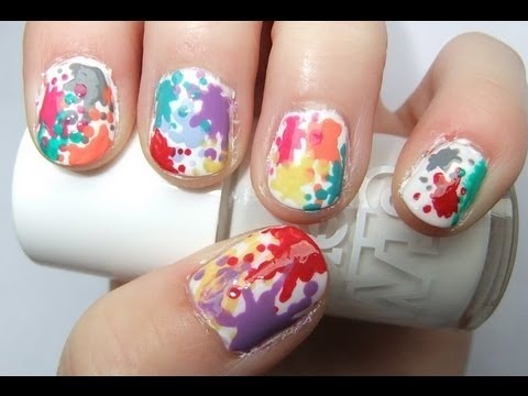 ♥ Easy Paint Splatter Rainbow Nails Tutorial ♥ ...