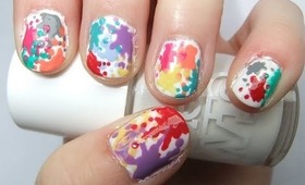 ♥ Easy Paint Splatter Rainbow Nails Tutorial ♥ ( • ◡ • )