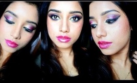 Indian bridal wedding/ reception makeup pink and gold glamorous look...