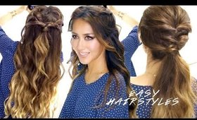 2 ★ Super-EASY SPRING HAIRSTYLES | Braided Half-Up & Cute Ponytail Hairstyle