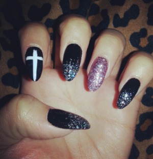 white cross and glitter nails 