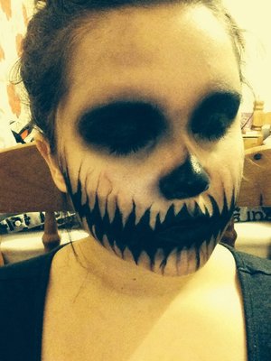 This is kind of like a skeleton jack look, but kinda made it my own; reminded me of an evil pumpkin! 