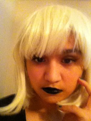 My makeup for Rose Lalonde of Homestuck! This may morph into Grimdark Rose if I get my hands on some Snazzro. The wig is from Amazon and you can get them super cheap there. 