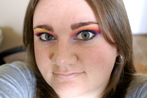 Rainbow look, eyes open.