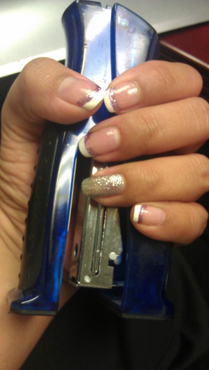 French Manicure with a pink glitter twist  