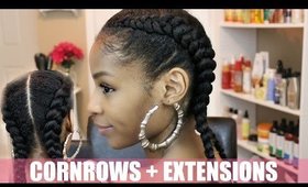 Two Cornrows on Natural Hair + Extensions