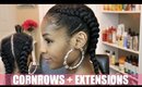 Two Cornrows on Natural Hair + Extensions