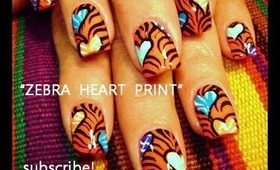 ZEBRA ANIMAL PRINT with HEARTS: robin moses nail art design tutorial