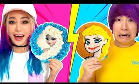 GF VS BF Cake Icing Art Challenge! Learn To Make Elsa, Pikachu, Roblox