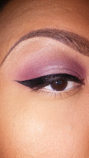 Using E.L.F liquid liner and Tarte's Fake Awake for my water line I created this simple look. I usually struggle with my cat eye so when it comes out perfect I like to snap a pic. Do not remember what shadow I used. A touch of purple shadow.