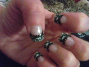 French Mani, black nail art. Acrylic paint, sally hansen boo cream white polish